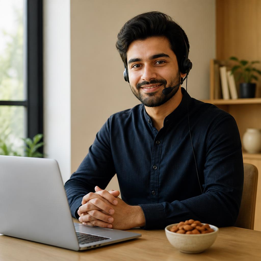 Quetta Mart customer support specialist at his desk